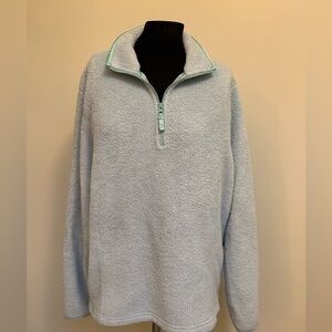Lands End Light Aqua Shaggy Teddy Bear Fleece Partial Zip Large 14-16